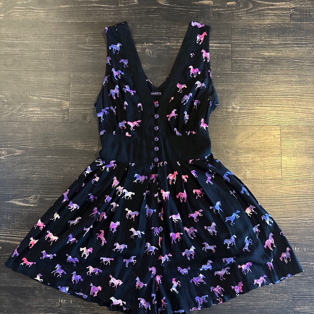 Black Romper with Colorful Horse Print